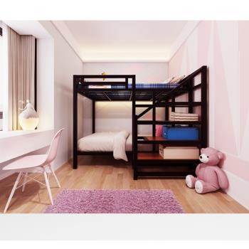 上下鋪多功能鐵藝床簡約現代雙人床省空間閣樓式高架床家用高低床