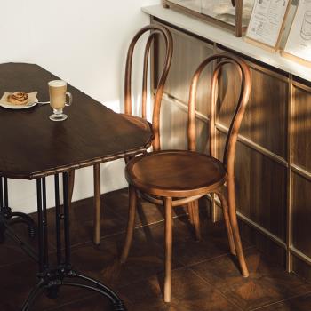 枝蔭復古北歐實木餐椅中古家用靠背椅餐廳咖啡店索耐特18號ton椅