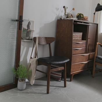 vintage中古復刻 北歐咖啡廳全實木超纖皮餐廳餐椅日本單