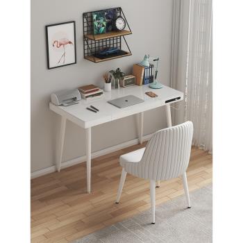 家用書桌椅子組合現代白色臥室極簡電腦學習桌化妝臺辦公桌帶插座