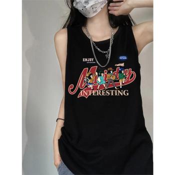 韓版寬松上衣女潮黑色吊帶背心女夏外穿純棉顯瘦大碼休閑無袖坎肩