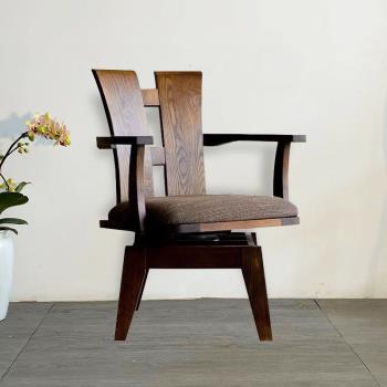 出口日本實木轉椅餐椅沙發椅官帽椅胡桃色做舊扶手靠背椅原木創意