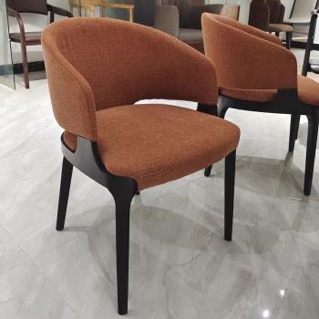 北歐實木布藝餐椅酒店咖啡廳椅子現代簡約扶手椅白蠟木靠背書房椅