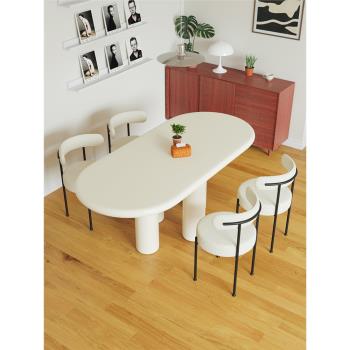 法式奶油風餐桌椅組合圓桌家用小戶型現代簡約書桌橢圓形白色飯桌