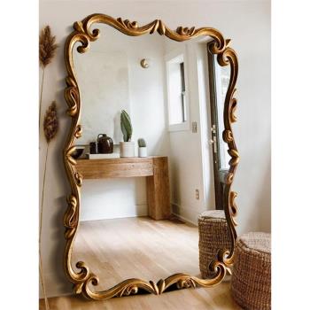 歐式復古大鏡子法式做舊全身鏡靠墻落地鏡ins風試衣鏡壁掛穿衣鏡