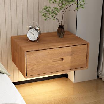 懸浮床頭柜智能簡約現代實木簡易小型家用置物架臥室網紅床邊柜子