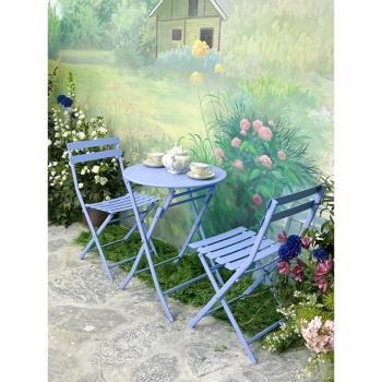 庭院咖啡桌鐵藝戶外桌椅陽臺休閑室外可折疊椅子花園收折桌三件套