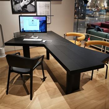 侘寂風黑色實木書桌電腦桌家用客廳簡約工作臺設計師辦公桌老板桌