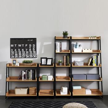 北歐實木書架現代書柜復古鐵藝T字型多層書柜簡約落地組合置物架