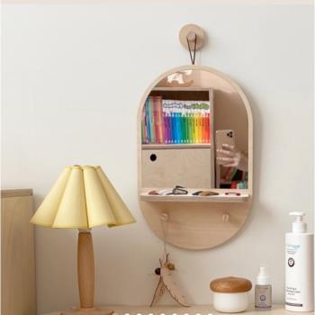 ins韓風簡約木制鏡子梳妝臺裝飾鏡子兒童房網紅墻鏡壁掛攝影道具