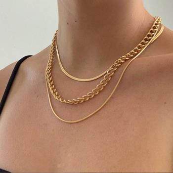 Multi layer thick chain overlapping Necklace women三層鎖骨鏈