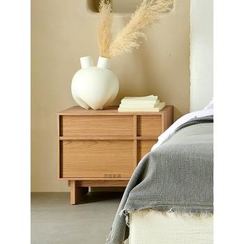 北歐白橡實木床頭柜現代簡約原木床邊柜侘寂風日式臥室收納儲物柜
