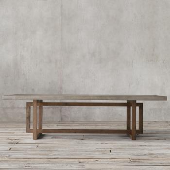 侘寂風實木仿水泥餐桌工作臺美式復古茶桌長方形木質簡約會議桌子