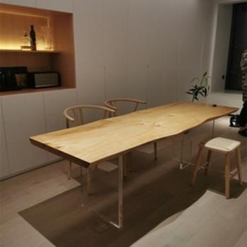 美式原木家具實木茶幾創意懸浮亞克力茶臺茶桌組合客廳簡約大板桌
