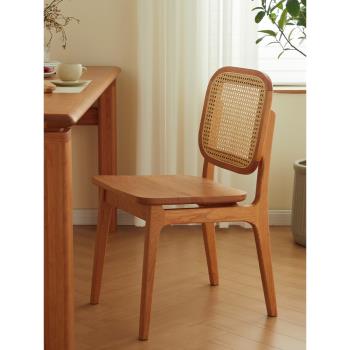 西枝櫻桃木餐椅北歐家用實木靠背椅休閑日式簡約網紅餐廳藤編椅子