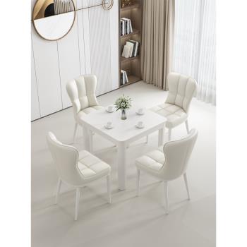 純白小戶型餐桌家用簡約現代正方形奶油風巖板餐桌椅組合接待飯桌