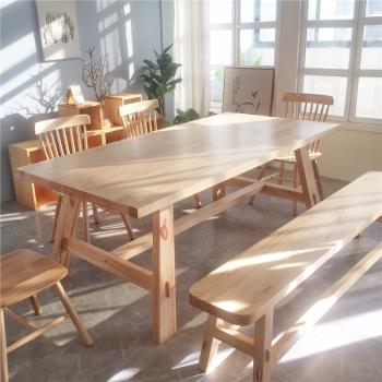 北歐全實木餐桌椅組合原木簡約長桌日式小戶型木桌客廳長書桌