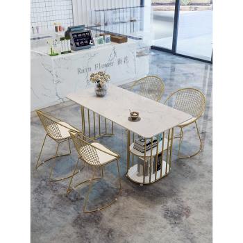 餐桌椅組合北歐現代簡約輕奢亮光巖板餐桌長方形家用小戶型大理石