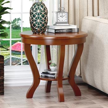 實木小茶幾簡約邊柜雙層圓形小桌子中式客廳沙發邊幾角幾美式圓桌