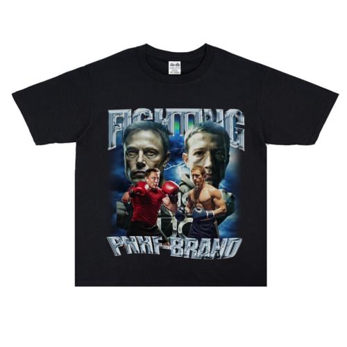 趣味惡搞馬斯克和VS扎克伯格約架籠斗美式寬松街頭圓領T恤短袖