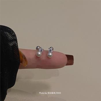 925純銀珍珠螺絲扣簡約耳釘鋯石