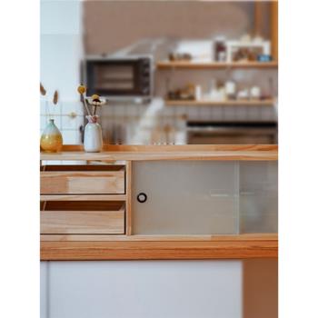 日式實木廚房收納松木調料餐邊柜原木色藝術柜玻璃儲物簡單多功能