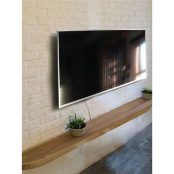 電視機柜懸空一字隔板原木實木背景墻懸浮壁掛式客廳儲物置物架