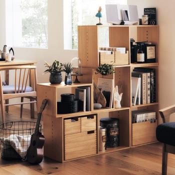 日式全實木書柜矮書架置物架格子柜落地柜現代簡約書櫥自由組合柜