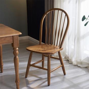 美式溫莎實木復古椅網紅孔雀箭背北歐餐廳椅中古風咖啡廳餐椅黑色