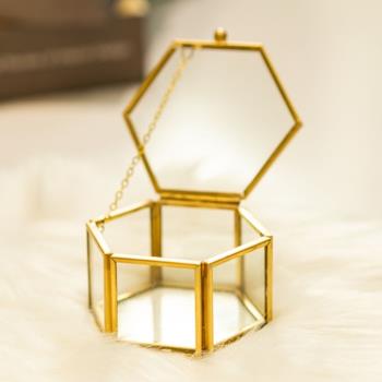 做舊六邊形珠寶盒張靚穎婚禮戒指