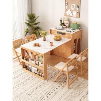 島臺巖板餐桌日式家用一體現代簡約小戶型餐邊柜伸縮折疊吃飯桌子