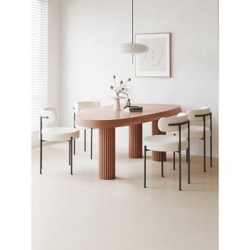 法式奶油風實木餐桌椅組合異形侘寂風設計師小戶型網紅吃飯茶桌子