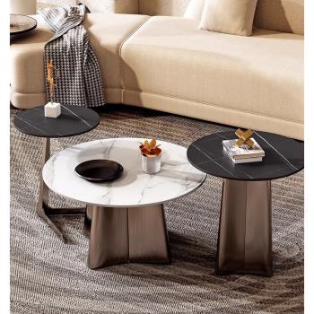 圓形輕奢巖板茶幾 現代小戶型家用客廳組合大小意式茶幾桌小尺寸