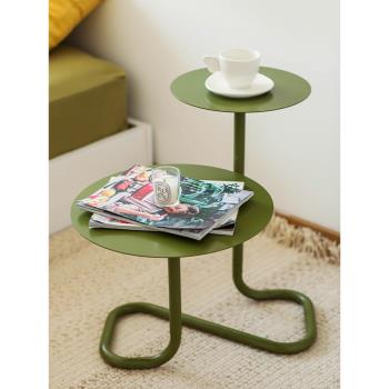 創意設計感小邊幾鐵藝復古圓形沙發茶幾現代簡約中古桌置物架