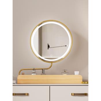 日式旋轉折疊式化妝鏡原木臥室桌上梳妝鏡led多功能伸縮可翻轉鏡