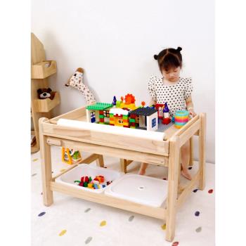 積木桌兒童木質寶寶游戲桌多功能早教桌手工桌兒童學習桌椅可升降