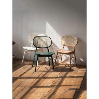 日式藤編餐椅實木簡約靠背椅子家用休閑椅設計師vintage單人藤椅