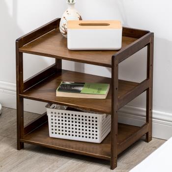 簡易移動書架落地小型實木滑輪架子竹客廳收納置物架臥室床頭書架