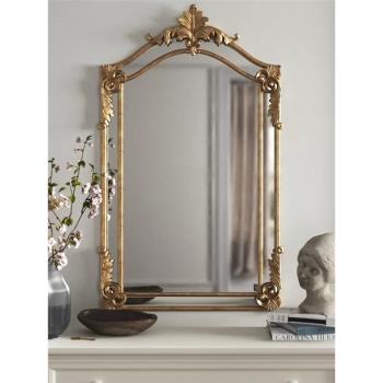 歐式化妝鏡復古梳妝鏡子法式壁爐壁掛雕花衛生間浴室鏡客廳裝飾鏡