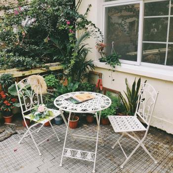 北歐陽臺小桌椅三件套組合花園露臺鐵藝折疊休閑室外戶外桌椅庭院