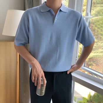MRCYC韓版短袖POLO衫男士潮流冰絲針織翻領T恤夏季薄款寬松體恤