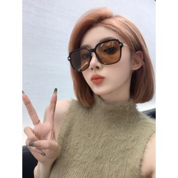 黑框茶色墨鏡女夏ins高階感顯瘦韓版復古圓臉防紫外線網紅太陽鏡