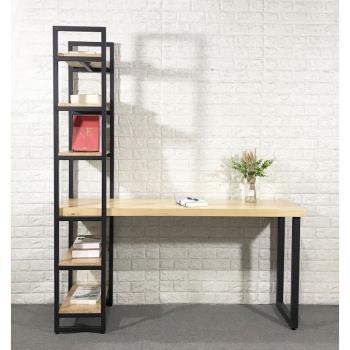實木書桌書架一體組合美式工業風鐵藝電腦桌簡約原木窄學習桌40cm