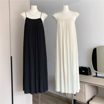 韓國東大門夏季2023新款吊帶連衣裙氣質韓版簡約垂感顯瘦褶皺長裙