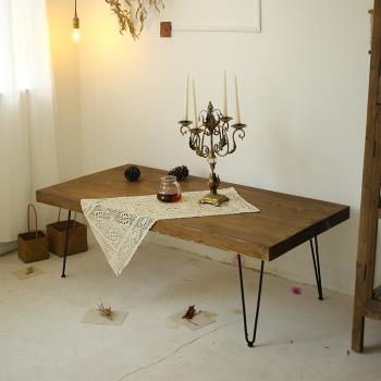 現代簡約茶幾實木工業風茶桌美式鄉村復古做舊鐵藝北歐創意小桌子