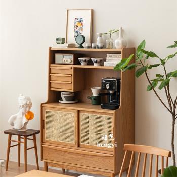 北歐實木餐邊柜 簡約現代茶水柜咖啡機柜碗柜 日式客廳書柜儲物柜