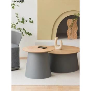 北歐設計簡約實木圓形茶幾家用客廳現代創意大小組合網紅沙發邊幾