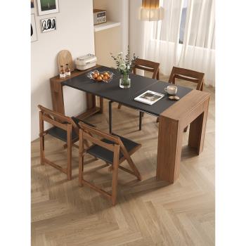 北歐伸縮折疊餐桌椅組合家用小戶型省空間隱形靠墻吃飯桌子餐邊柜