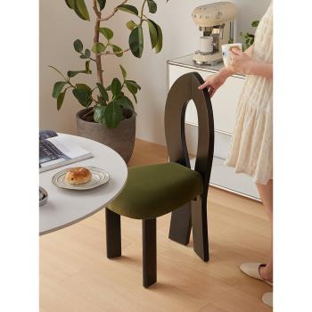 小卡家居法式復古餐椅侘寂風中古椅子實木靠背書桌椅臥室化妝椅