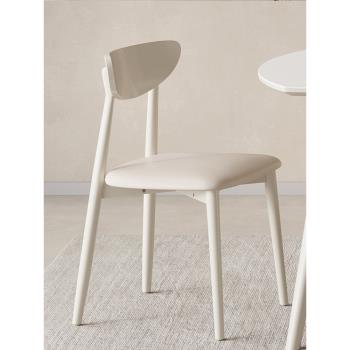 北歐奶油風餐椅家用實木凳現代意式極簡皮藝高級白色輕奢化妝椅子